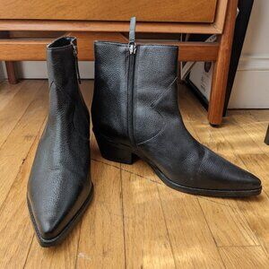 Black Leather Pointed Toe Ankle Boots – Women’s Size 12, Side Zip